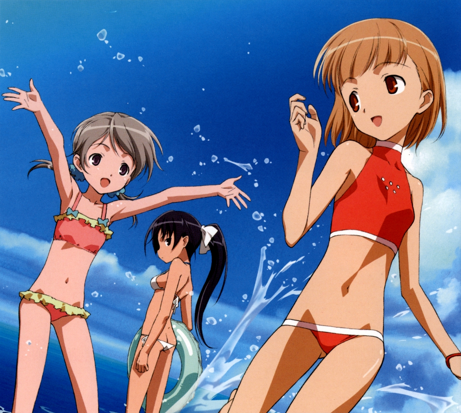 highres, ass, breasts, long hair, short hair, swimsuit, water