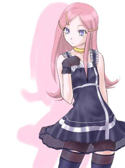 dd (ijigendd), anemone (eureka seven), eureka seven, eureka seven (series), 00s, 1girl, blush, female focus, flat chest, gloves, gothic lolita, lolita fashion, long hair, pink hair, see-through clothes, skirt, solo, thighhighs