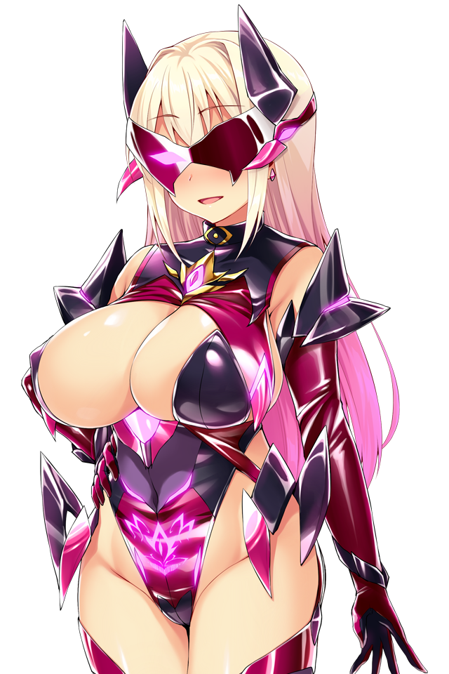 satou kuuki, game cg, large variant set, non-web source, official art, variant set, 1girl, ayazaki shizuku, blonde hair, blush, breasts, cameltoe, chest jewel, cleavage, corruption, covered erect nipples, covered navel, cowboy shot, dark persona, earrings, elbow gloves, evil flare, gloves, glowing, gradient hair, hand on own hip, headgear, highleg, highleg leotard, jewelry, large breasts, leotard, long hair, mask, mind control, multicolored hair, open mouth, pink hair, pubic tattoo, shiny clothes, simple background, smile, solo, soukou seiki ysphere, standing, taimanin suit, tattoo, thighhighs, transparent background, white background
