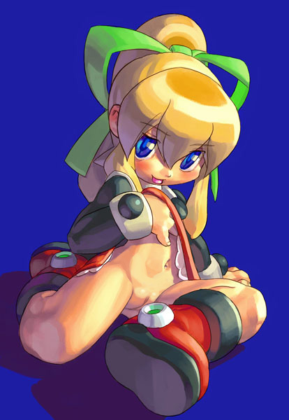roll (mega man), capcom, mega man (classic), mega man (series), blush, bow, clothes lift, flat chest, loli, long hair, no panties, pussy, skirt, skirt lift