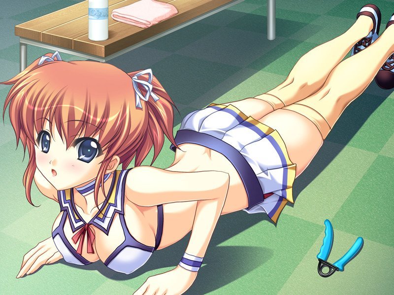 shindou mikeko, takao keiko, cheer moe, ass, breasts, cheerleader, midriff, short hair, skirt, thighhighs