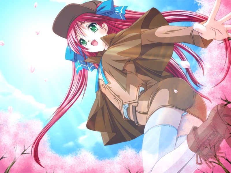 tagme, ass, blush, long hair, panties, skirt, thighhighs, underwear