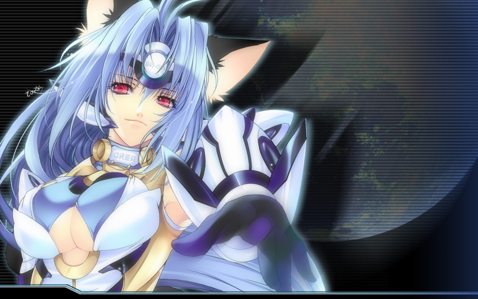 kos-mos, xenosaga, highres, 00s, animal ears, breasts, cat ears, gloves, long hair