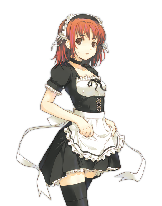 dasoku sentarou, original, black thighhighs, brown eyes, flat chest, maid, red hair, short hair, simple background, skirt, solo, thighhighs, white background, zettai ryouiki