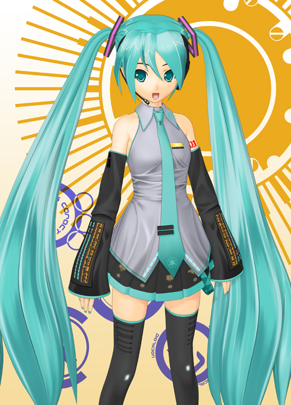hatsune miku, vocaloid, vocaloid2, long hair, necktie, skirt, thighhighs, twintails