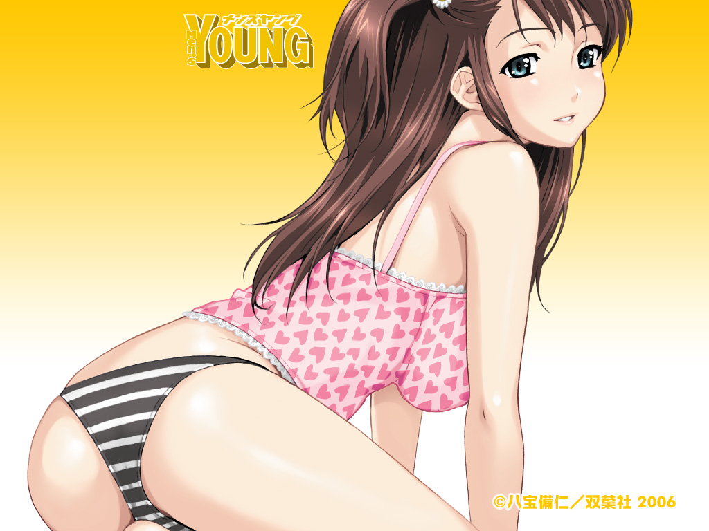 ass, blush, breasts, long hair, midriff, panties, twintails, underwear