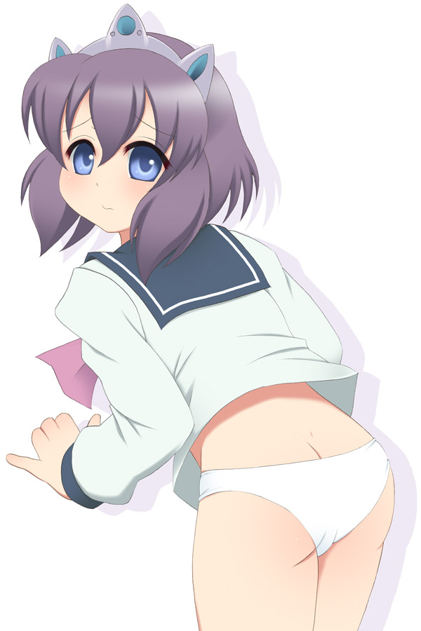 kurappii, henrietta de tristain, zero no tsukaima, 00s, 1girl, crown, female focus, hat, panties, purple hair, school uniform, serafuku, solo, underwear