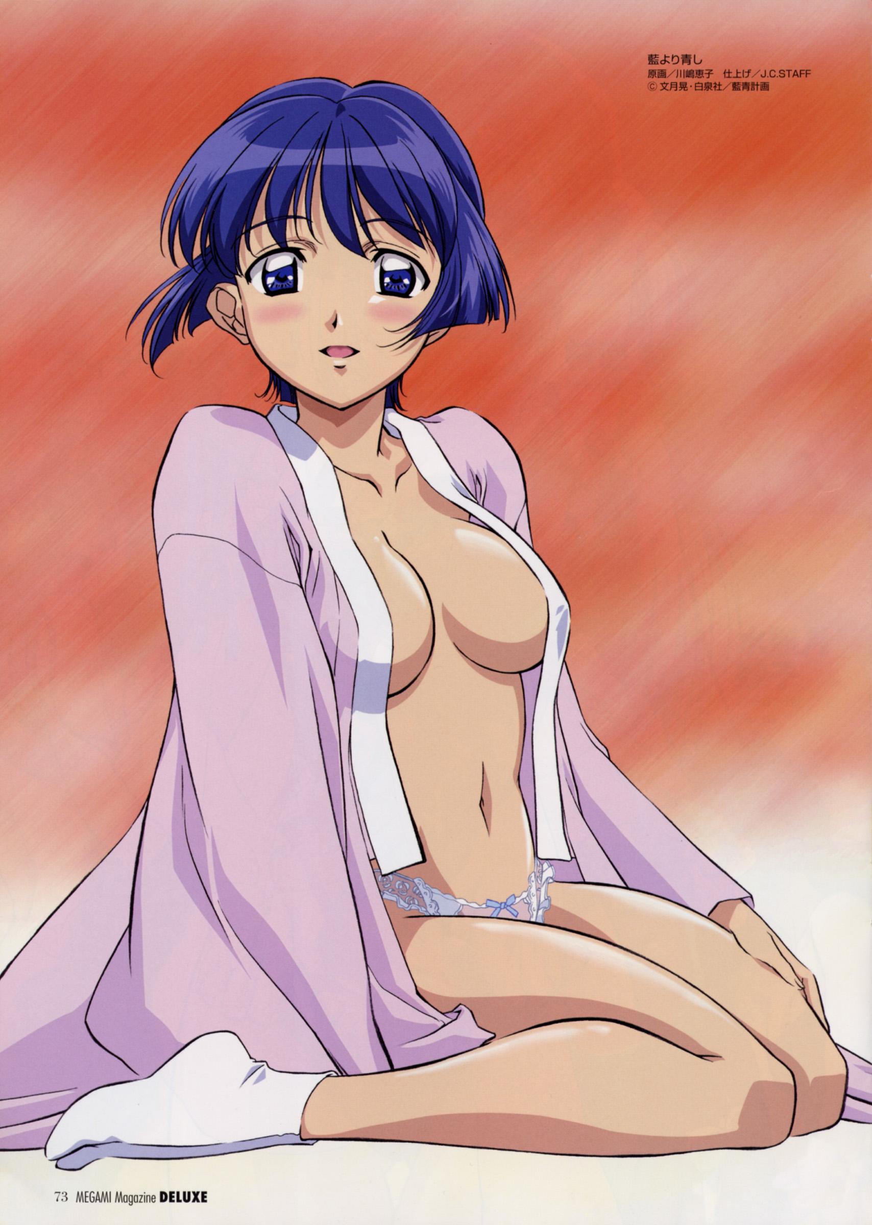 sakuraba aoi, absurdres, highres, blush, breasts, open clothes, open shirt, panties, shirt, short hair, underwear