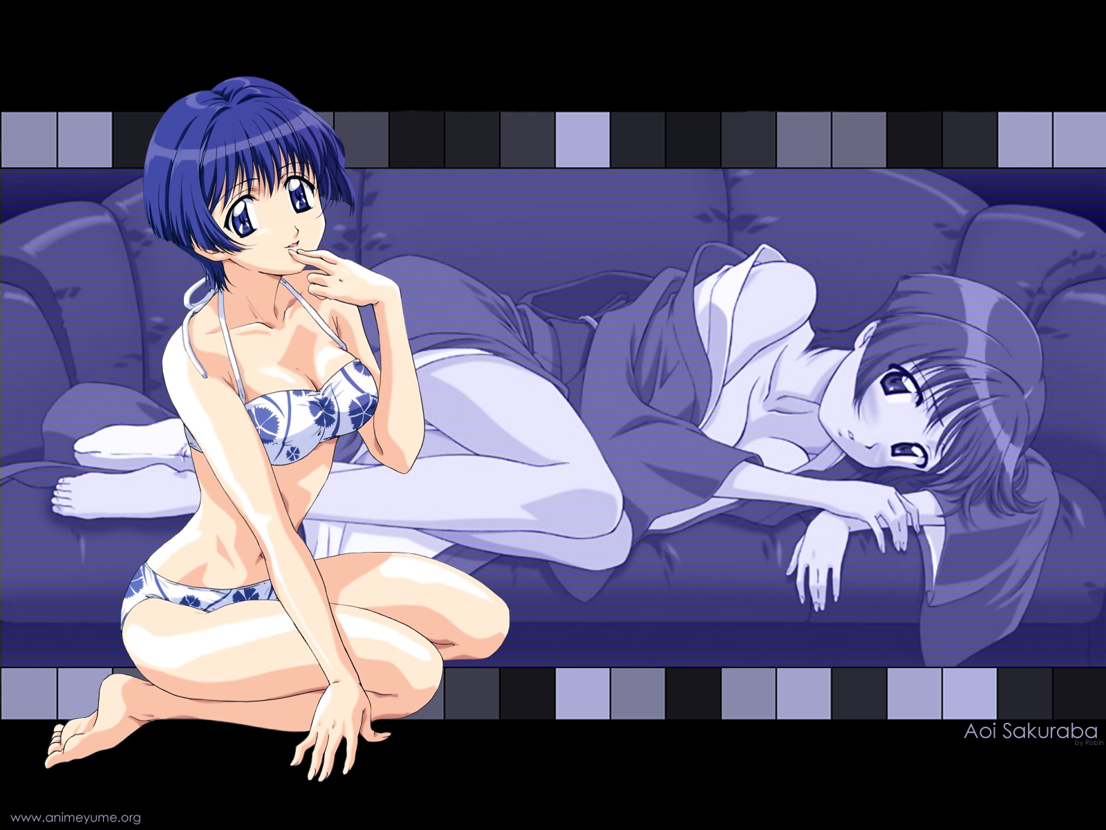 sakuraba aoi, highres, tagme, bikini, blush, short hair, swimsuit
