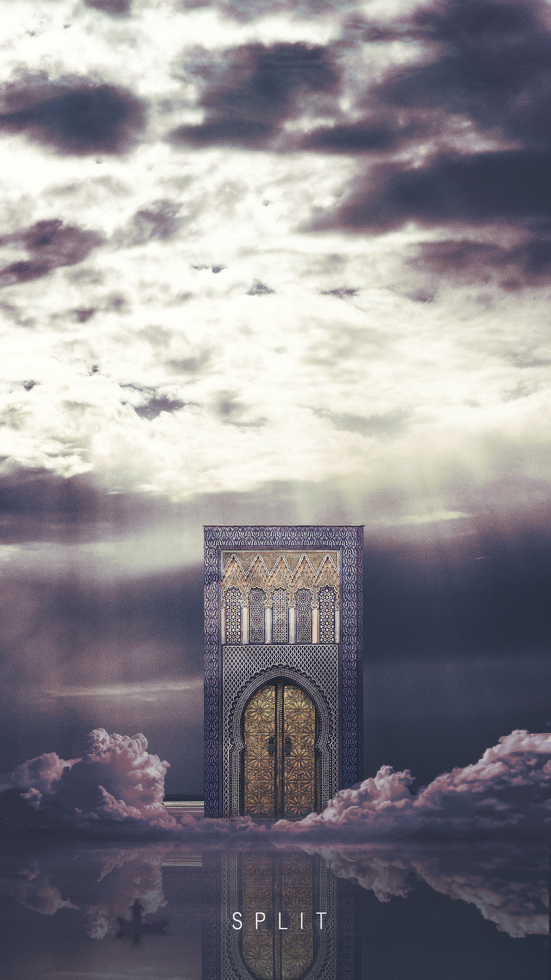 kinoko no sato, original, commentary, english commentary, highres, cloud, cloudy sky, door, english text, light rays, no humans, photorealistic, realistic, reflection, reflective water, scenery, sky, sunbeam, sunlight