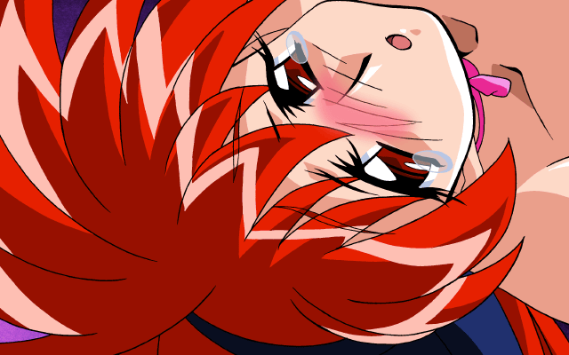 honjoji akira, viper (series), viper gtb, animated, animated gif, 1girl, blush, bouncing breasts, breasts, choker, open mouth, red eyes, red hair, ribbon, sex, tears, topless female
