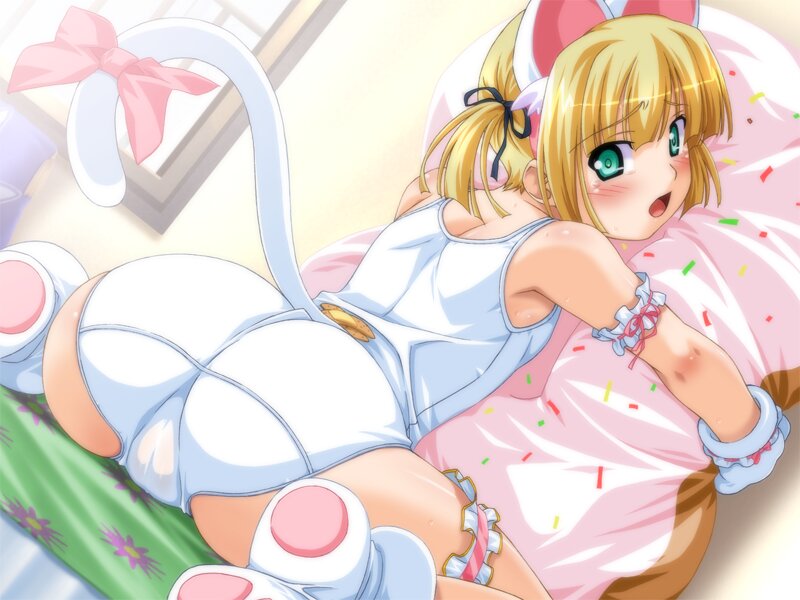 blush, flat chest, loli, mousegirl, pussy, see-through clothes, short hair, tail