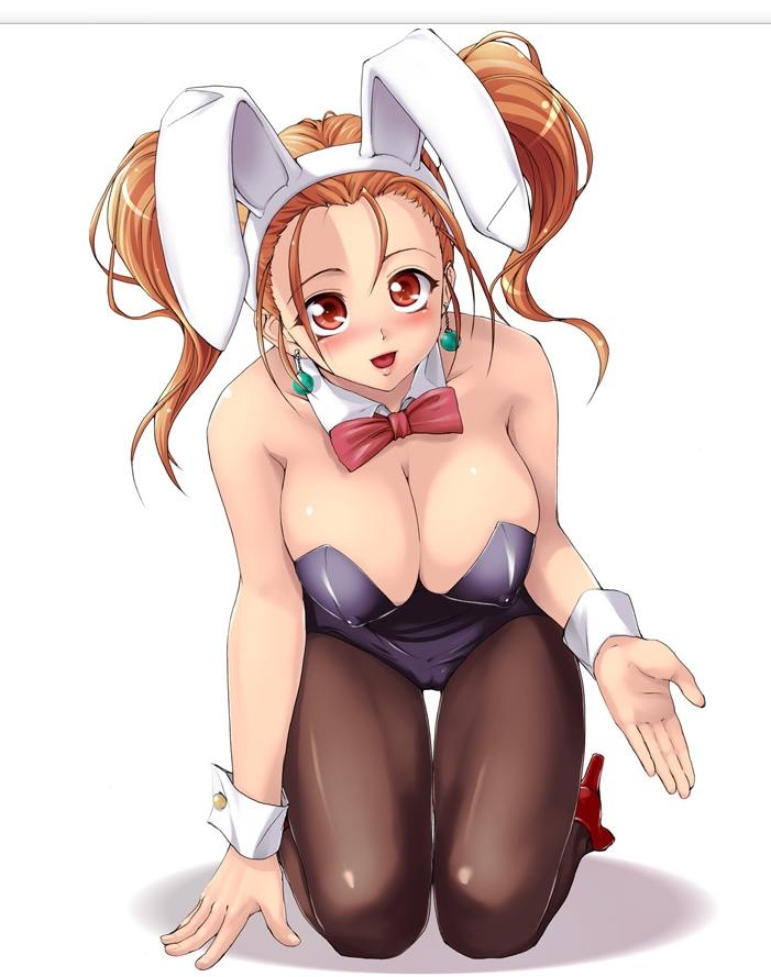 jessica albert, dragon quest, dragon quest viii, square enix, animal ears, blush, breasts, cleavage, fake animal ears, large breasts, long hair, pantyhose, playboy bunny, rabbit ears, twintails