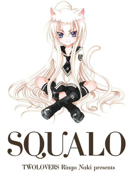 naki ringo, superbi squalo, katekyo hitman reborn!, 00s, 1boy, animal ears, blue eyes, boots, cat ears, knee boots, kneehighs, long hair, necktie, school uniform, serafuku, skirt, socks, trap, white hair