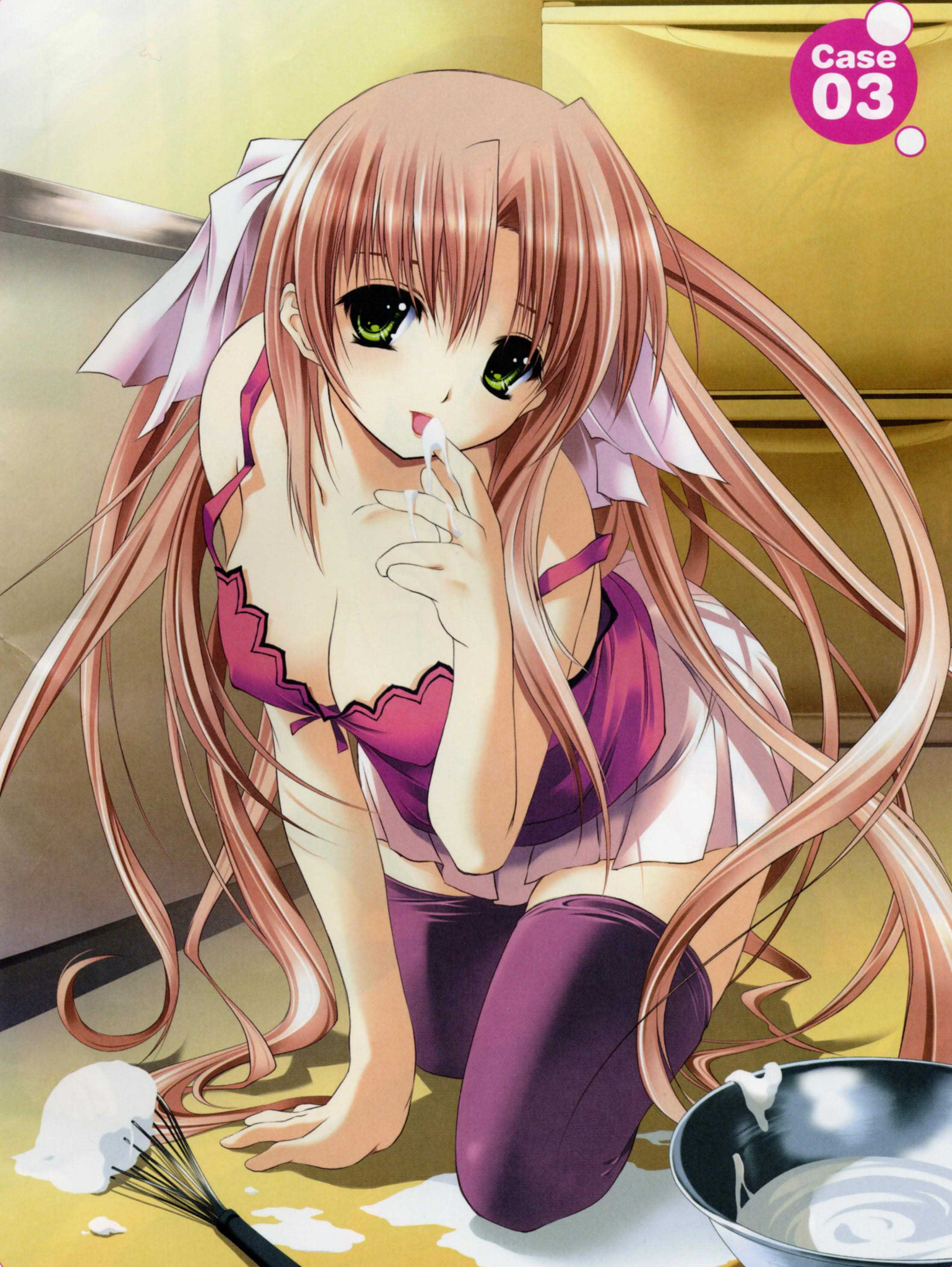 absurdres, highres, scan, breasts, long hair, skirt, thighhighs