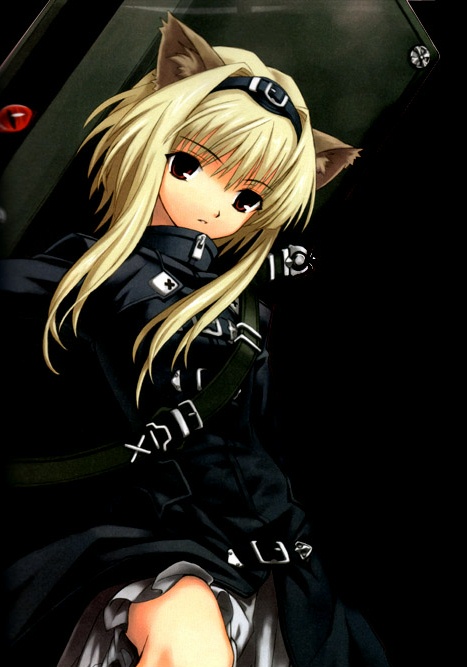 animal ears, belt, black eyes, blonde hair, brown eyes, cat ears, dress, short hair, zipper
