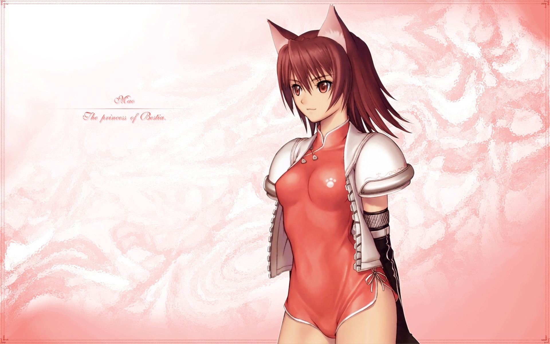 tony taka, mao (shining tears), sega, shining (series), shining tears, shining tears x wind, highres, 00s, animal ears, breasts, brown eyes, brown hair, cat ears, elbow gloves, game, gloves, ninja, short hair