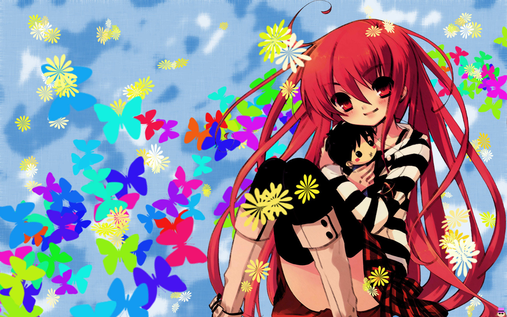 shana, shakugan no shana, highres, 00s, blush, long hair, red eyes, red hair, skirt, thighhighs