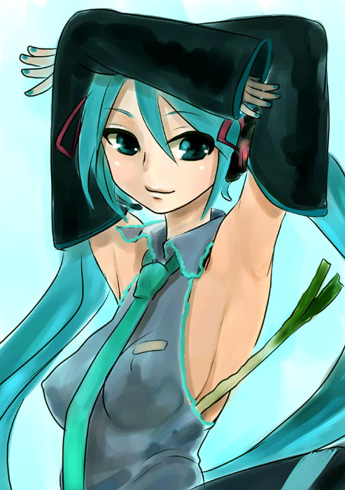 hatsune miku, vocaloid, vocaloid2, armpits, breasts, long hair, necktie, twintails