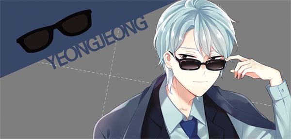 i don't want this kind of hero, non-web source, official art, 1boy, black coat, blue hair, blue necktie, coat, formal clothes, genderswap, genderswap (ftm), gradient hair, multicolored hair, necktie, shirt, suit, two-tone hair, white shirt, white streaks, yellow eyes, youngjeong