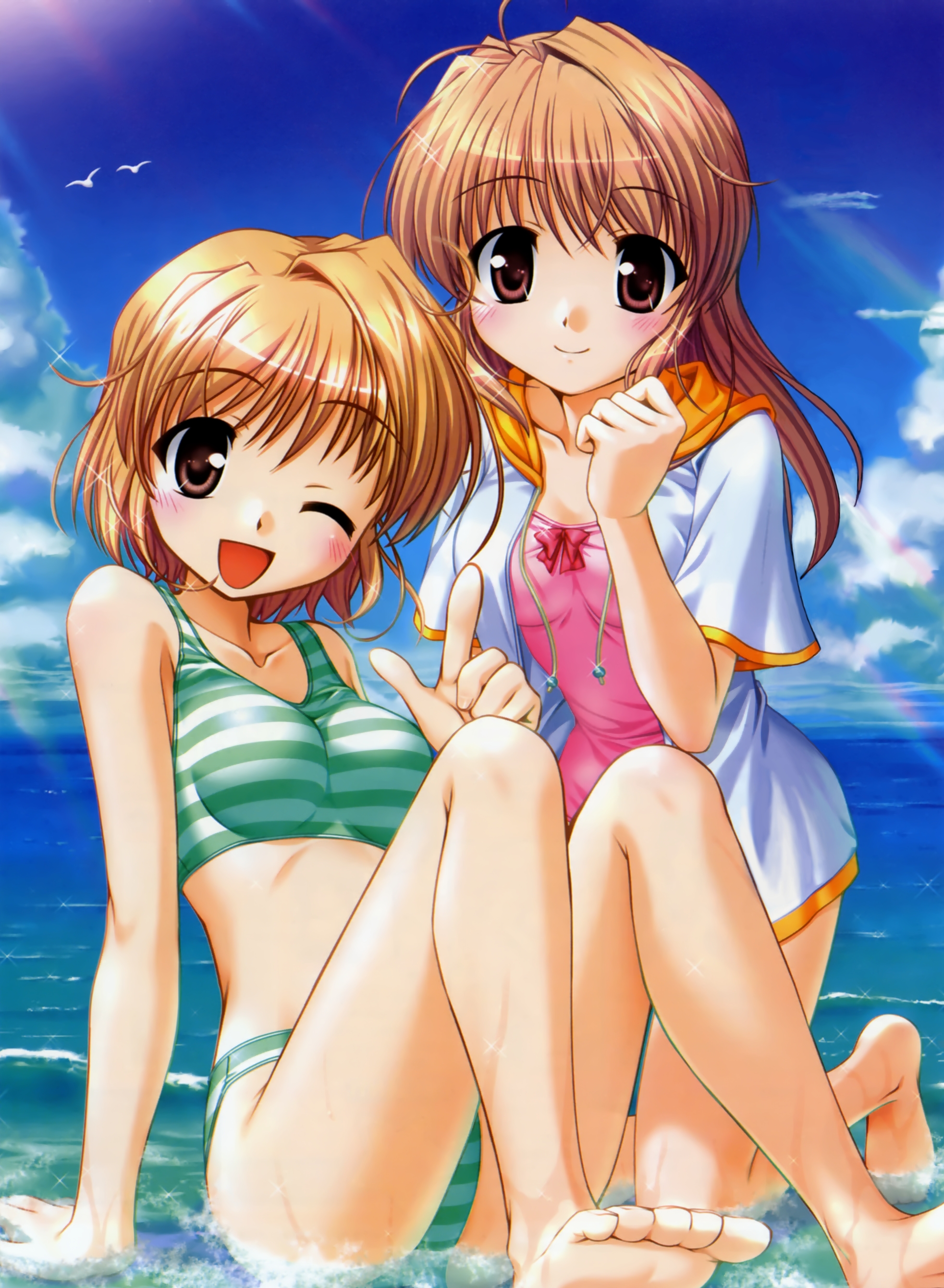 absurdres, highres, bikini, blush, breasts, long hair, short hair, swimsuit, water, wet