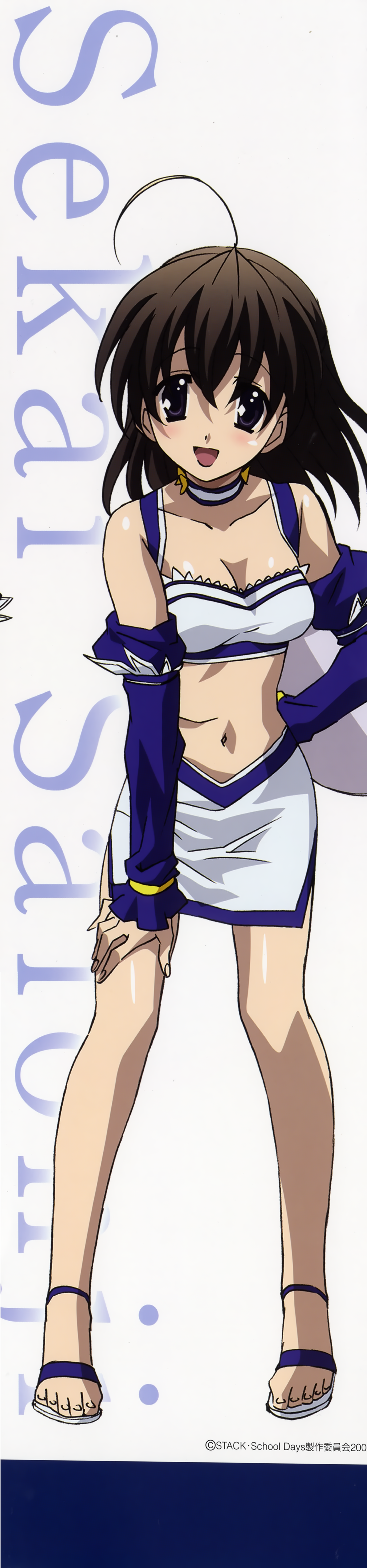 saionji sekai, school days, absurdres, highres, long image, tagme, tall image, 00s, 1girl, female focus, midriff, skirt, solo