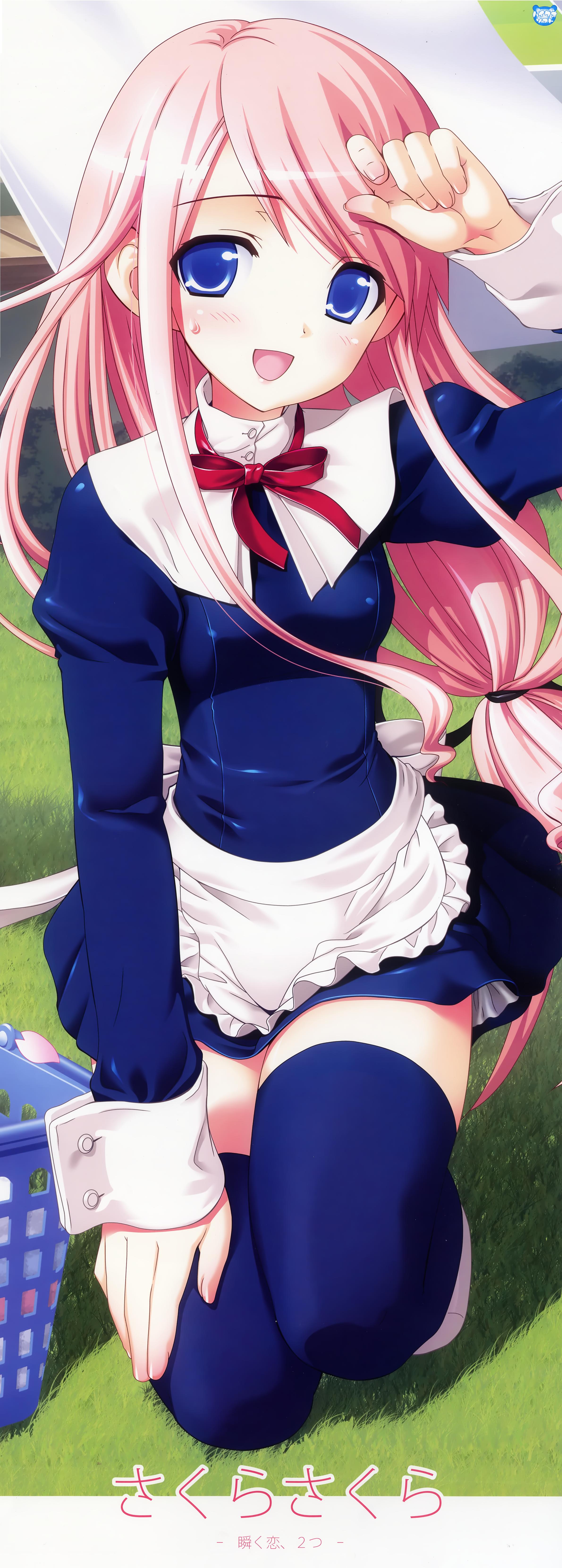 sakura nanako, sakura sakura, absurdres, highres, long image, tall image, blush, flat chest, long hair, maid, skirt, thighhighs