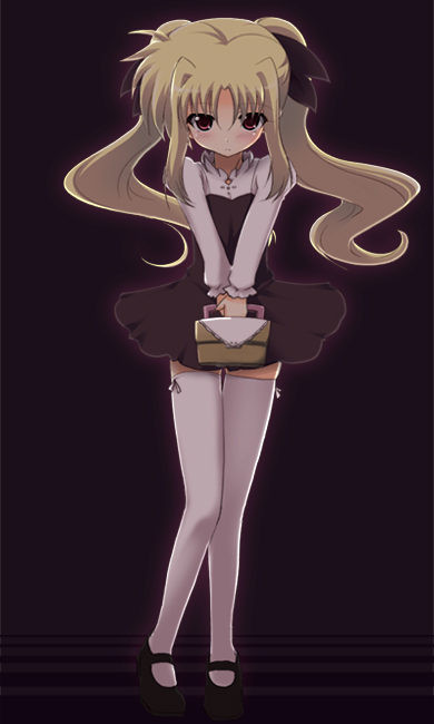 shiwo, fate testarossa, lyrical nanoha, mahou shoujo lyrical nanoha, 00s, blush, long hair, skirt, solo, thighhighs, twintails, zettai ryouiki