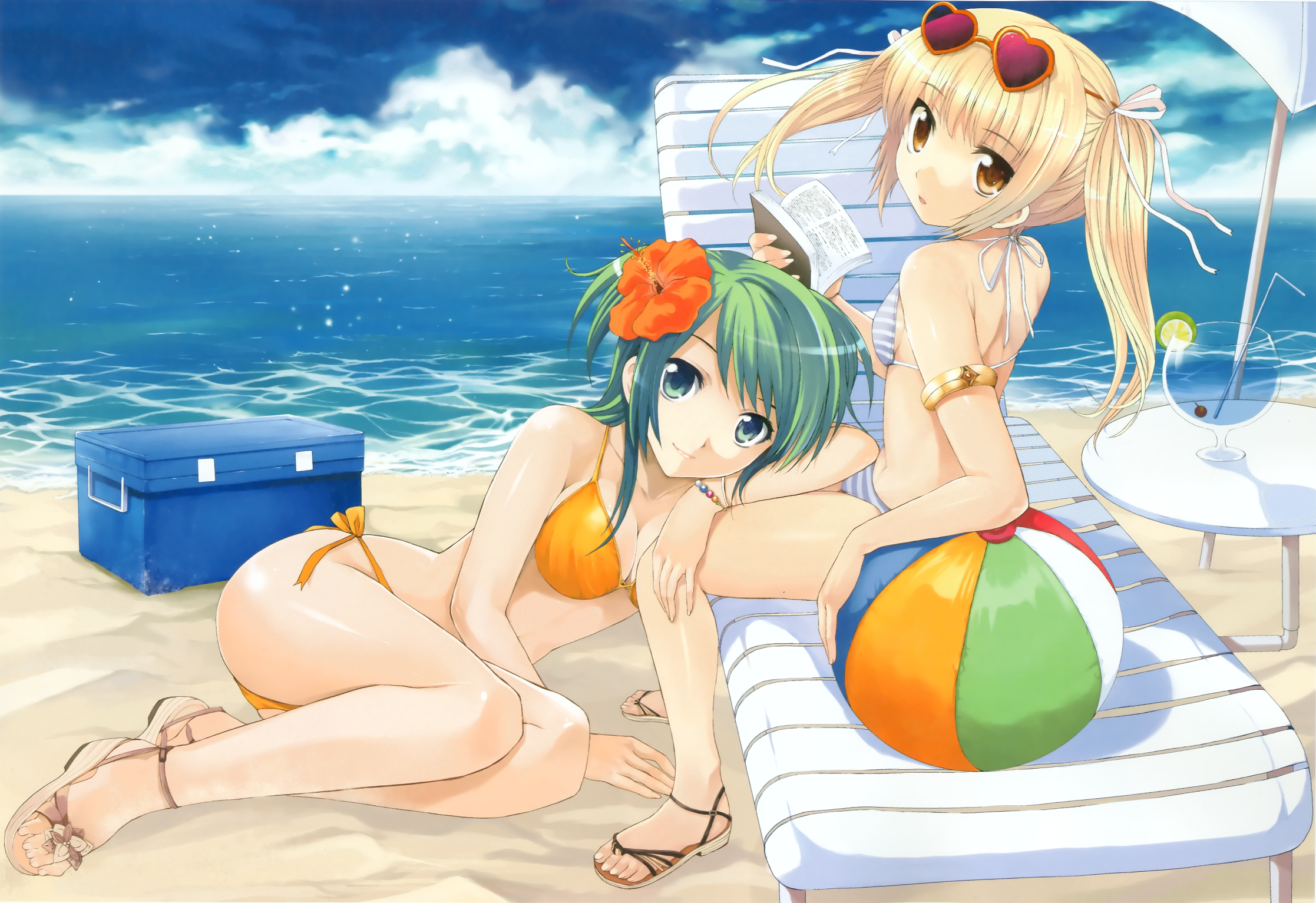 highres, tagme, bikini, long hair, short hair, swimsuit, twintails