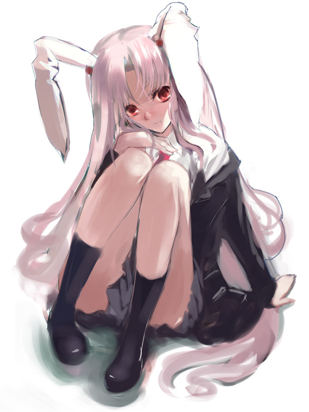 nokishita, reisen udongein inaba, touhou, photoshop (medium), 1girl, animal ears, female focus, full body, long hair, necktie, panties, rabbit ears, rabbit girl, skirt, solo, underwear, white background