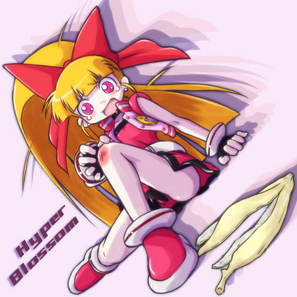 yoshi (crossmind), akazutsumi momoko, hyper blossom, cartoon network, powerpuff girls, powerpuff girls z, lowres, 00s, blood, blush, long hair, skirt, spandex, tears