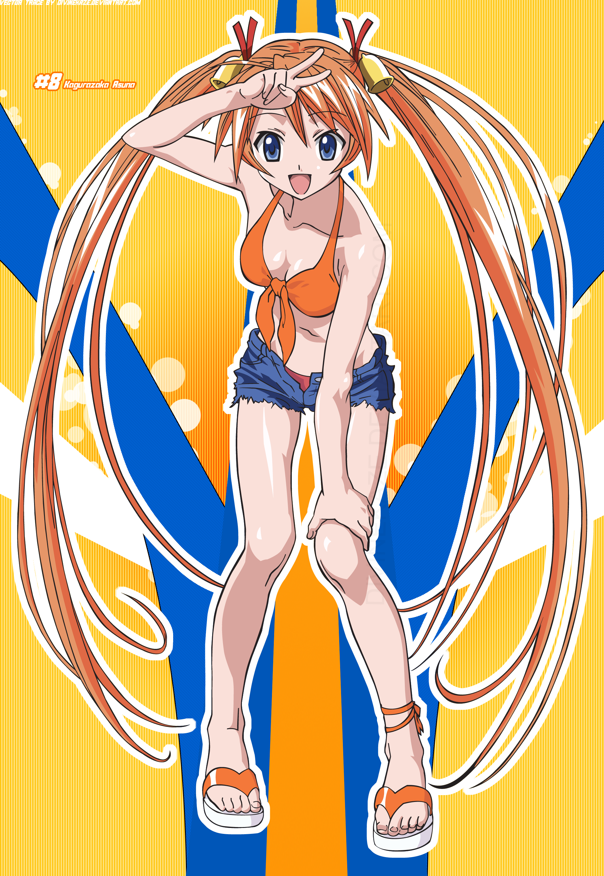 mahou sensei negima!, absurdres, derivative work, highres, tagme, vector trace, 00s, long hair, midriff, shorts, twintails