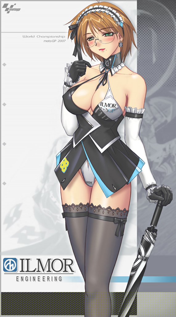 blush, breasts, glasses, panties, short hair, thighhighs, underwear