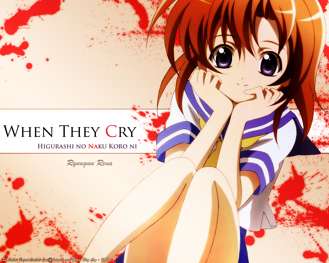 ryuuguu rena, higurashi no naku koro ni, 00s, 1girl, blood, female focus, school uniform, serafuku, short hair, solo