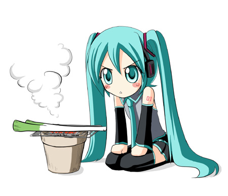 hatsune miku, vocaloid, vocaloid2, lowres, blush, long hair, necktie, thighhighs, twintails