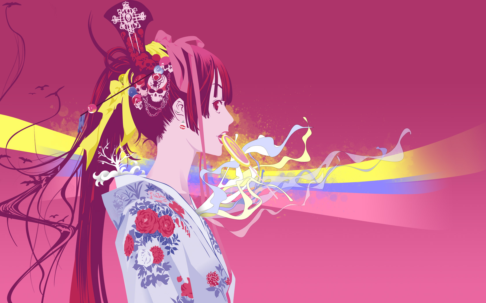 highres, tagme, bow, candy, flower, food, long hair