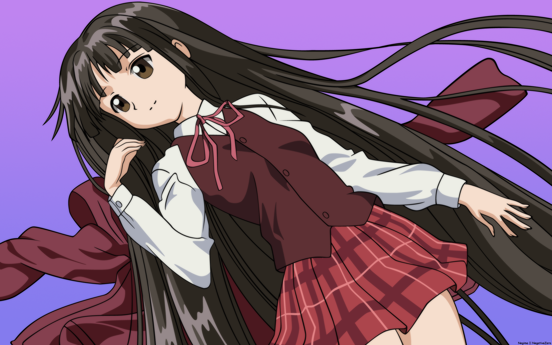 konoe konoka, derivative work, highres, tagme, vector trace, long hair, skirt