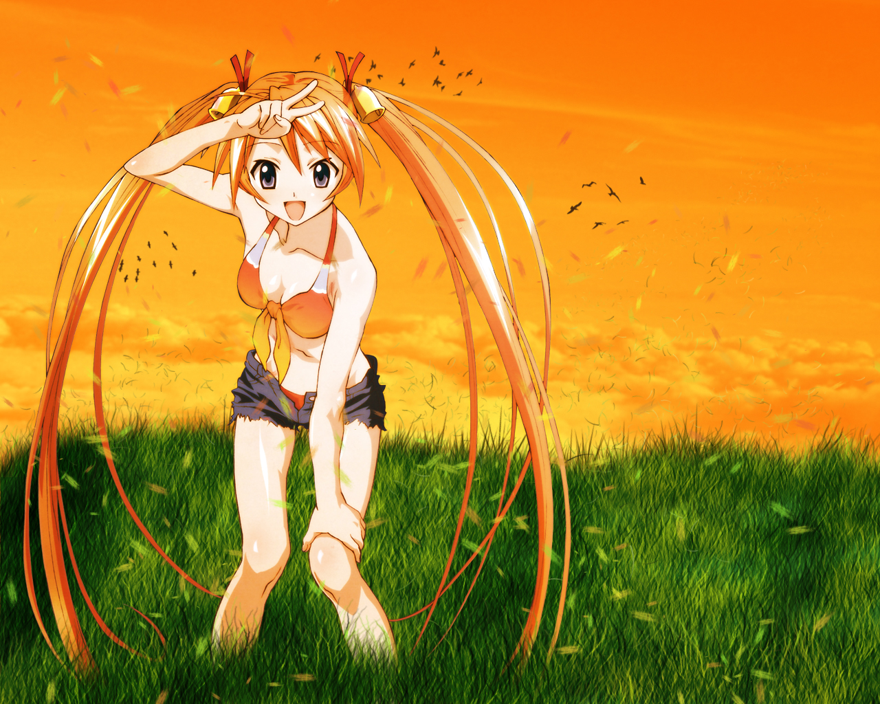 tagme, breasts, long hair, midriff, shorts