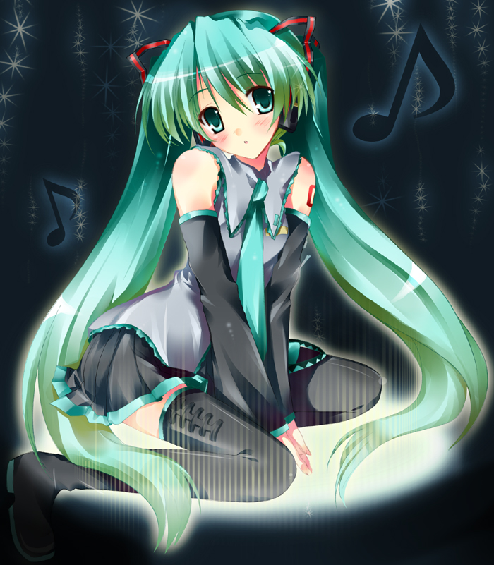 hatsune miku, vocaloid, vocaloid2, tagme, blush, long hair, necktie, thighhighs