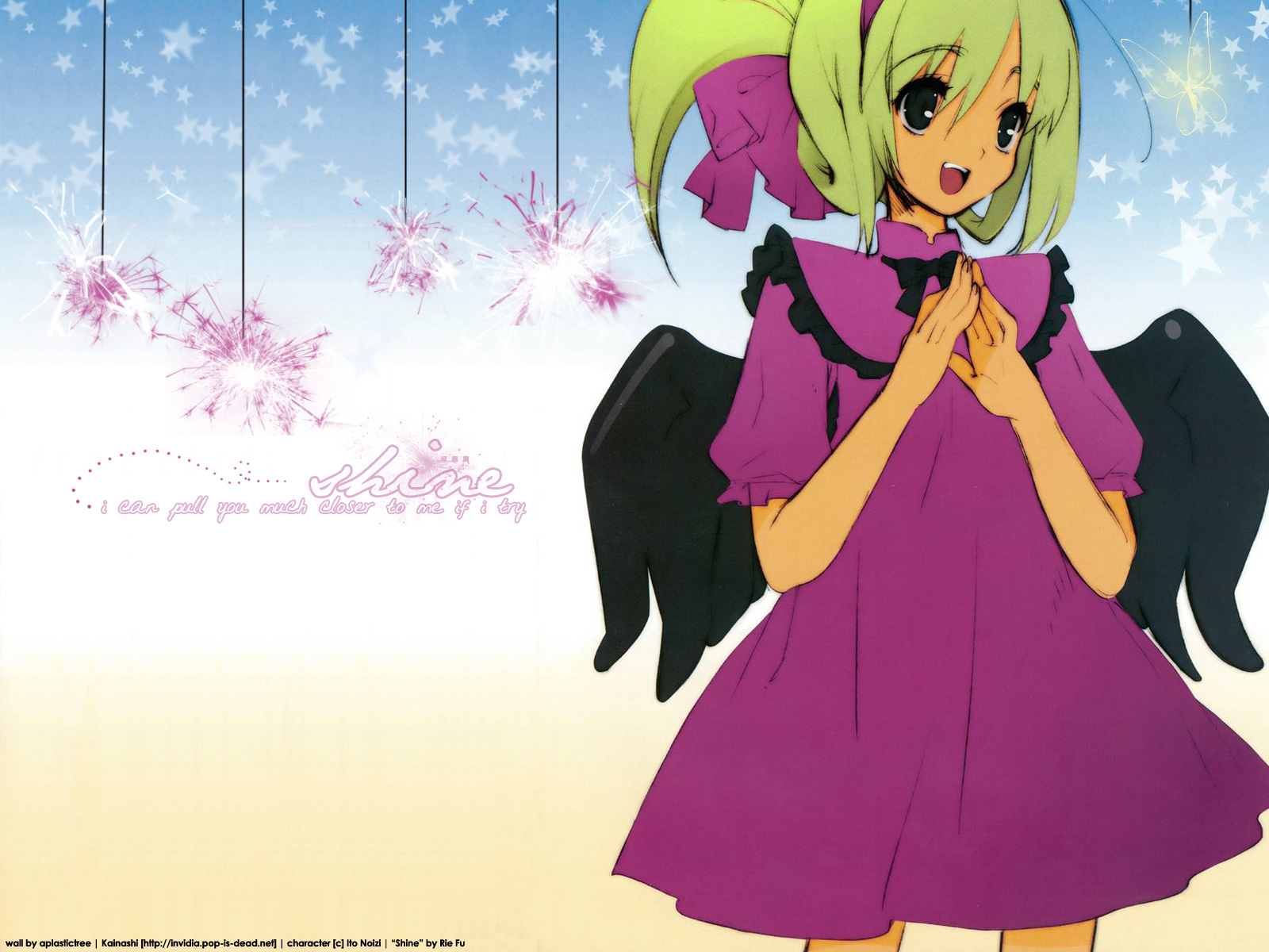 highres, tagme, black wings, dress, green eyes, hair ribbon, long hair, ribbon, wings