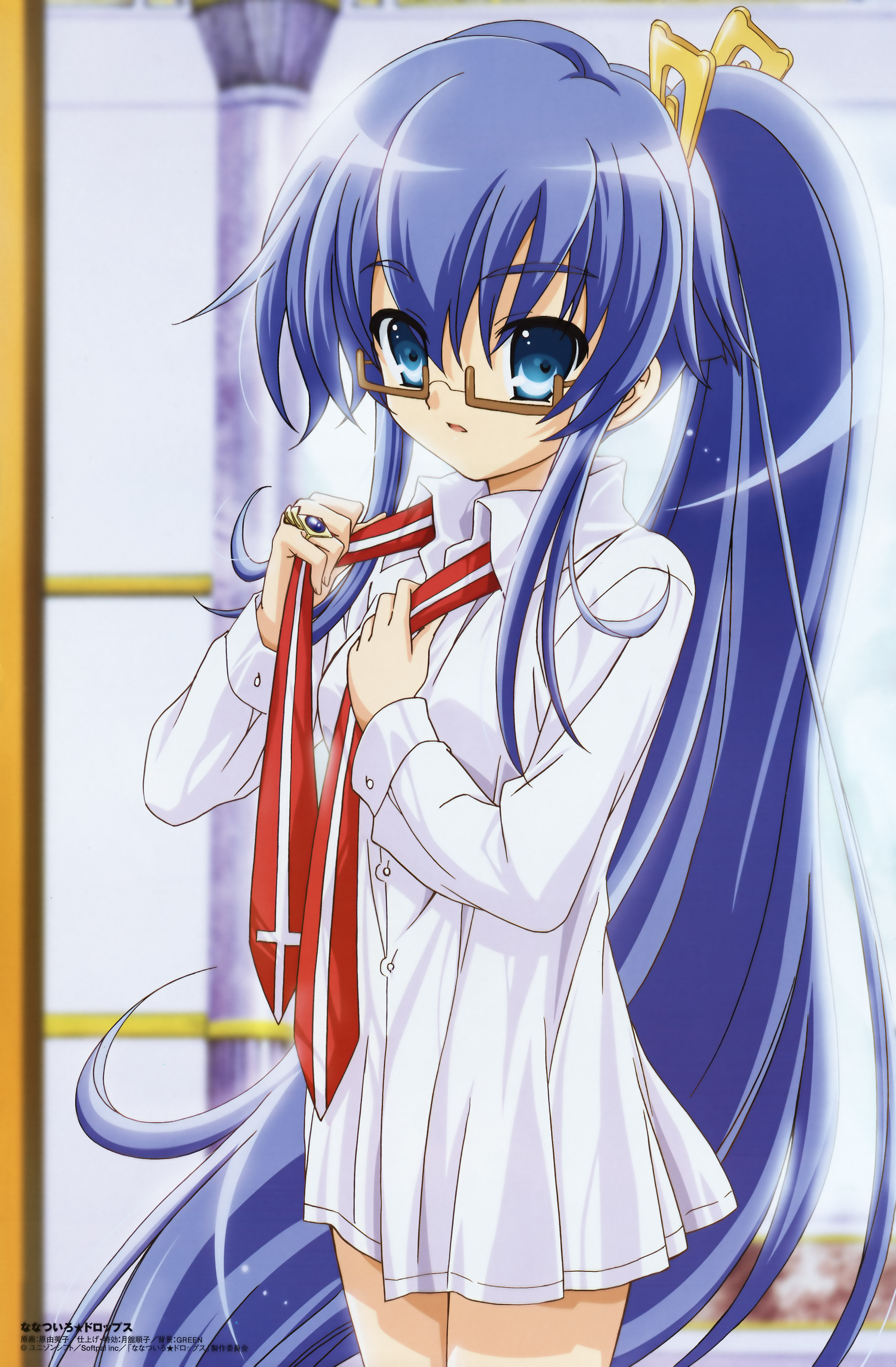 ito noizi, yuuki nona, nanatsuiro drops, absurdres, highres, 00s, blush, dressing, glasses, long hair, necktie