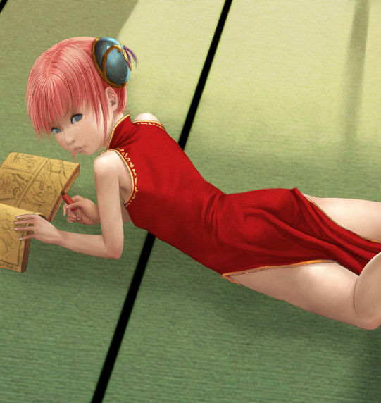 kagura (gintama), gintama, 00s, blue eyes, book, china dress, chinese clothes, dress, flat chest, open book, pink hair