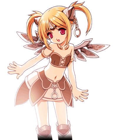 female sword spirit, mabinogi, animated, animated gif, lowres, flat chest, long hair, midriff, twintails, wings