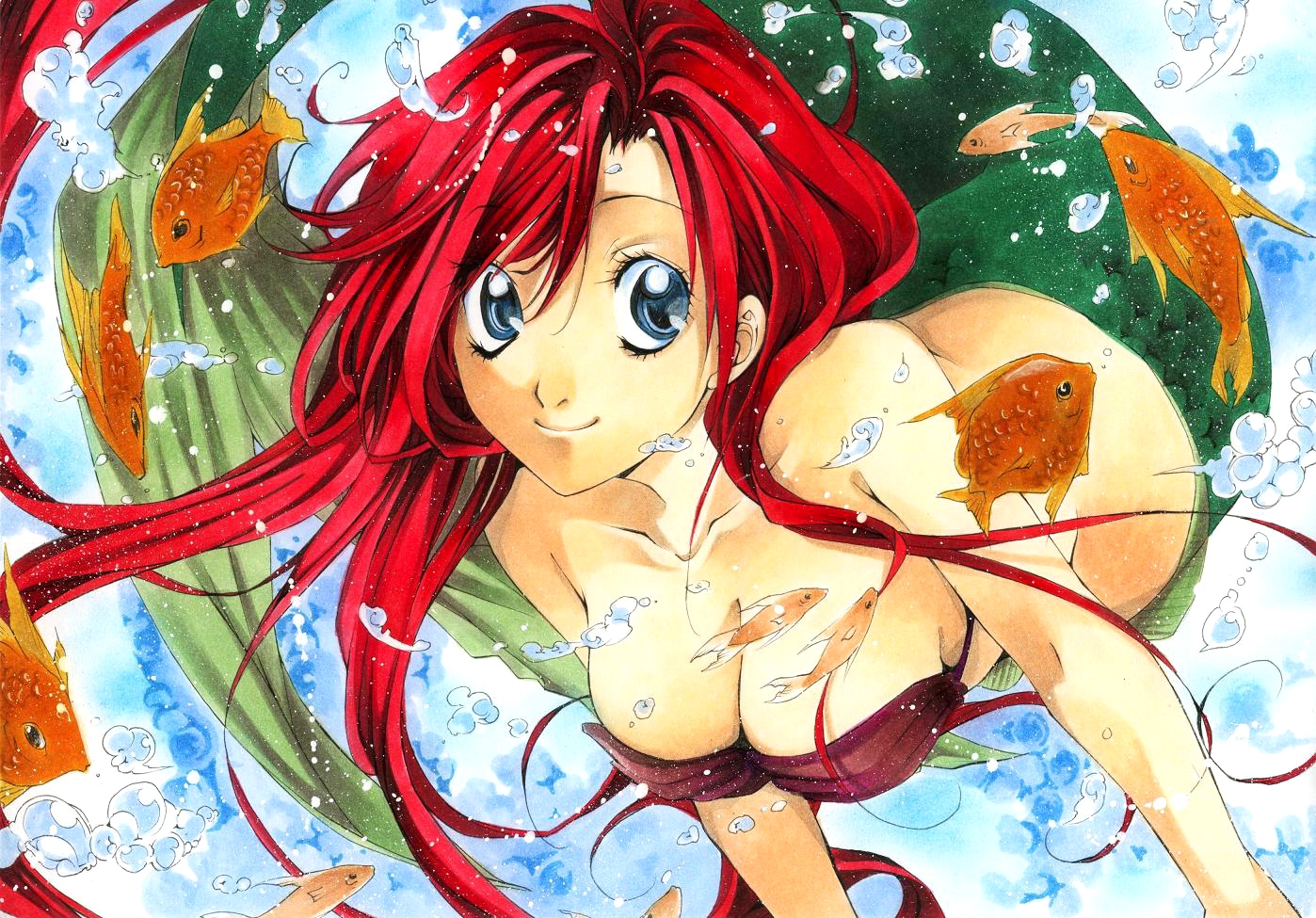 artist request, character request, copyright request, tagme, 1girl, breasts, long hair, mermaid, monster girl, water