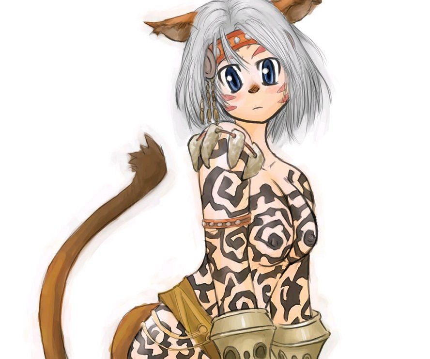 mithra (ff11), final fantasy, final fantasy xi, tagme, animal ears, breasts, cat ears, tattoo, tribal