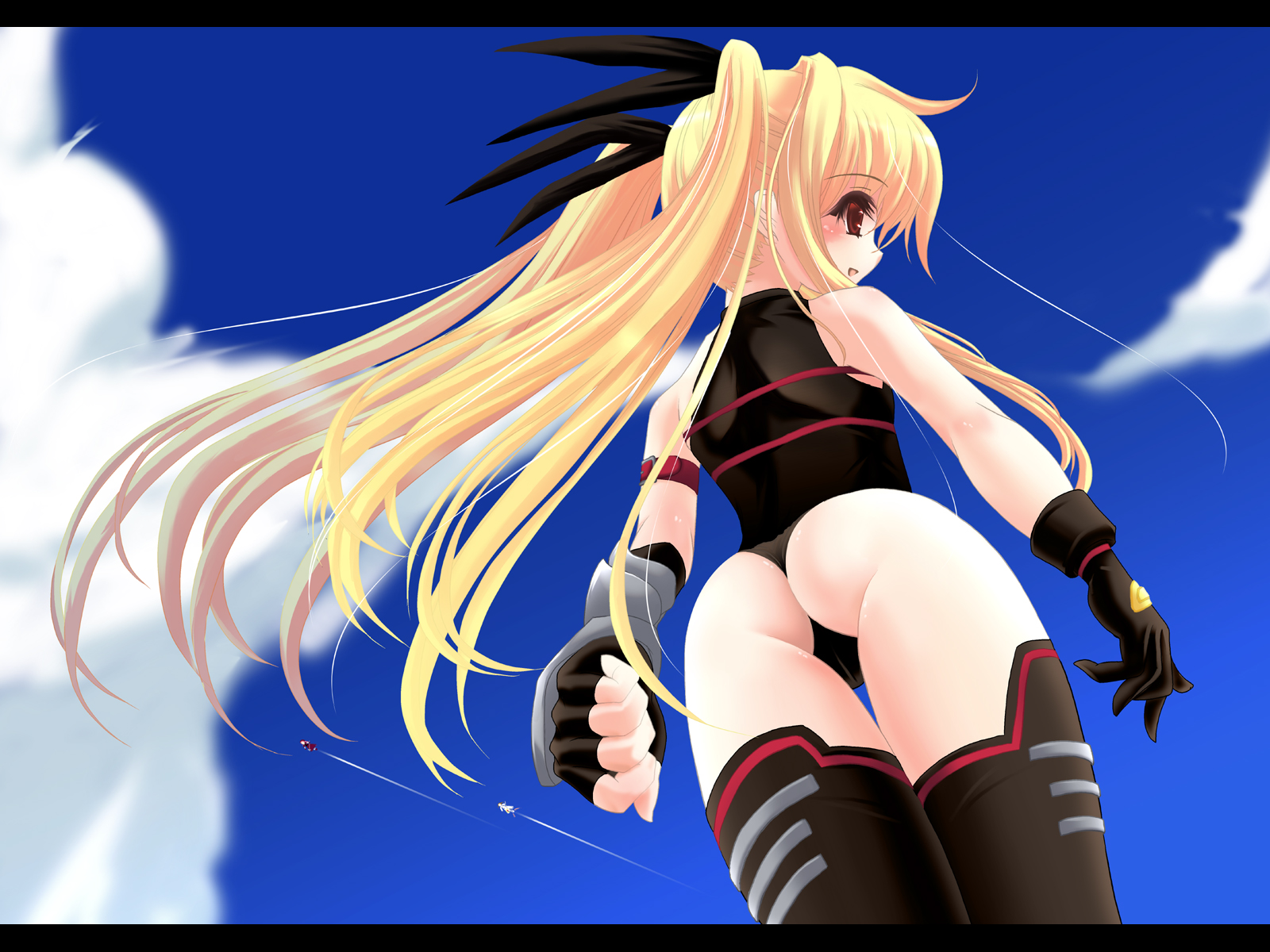 fate testarossa, highres, tagme, ass, long hair, spandex, thighhighs