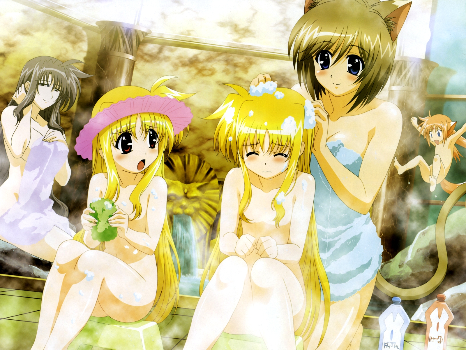 fate testarossa, highres, tagme, blush, long hair, nude, short hair