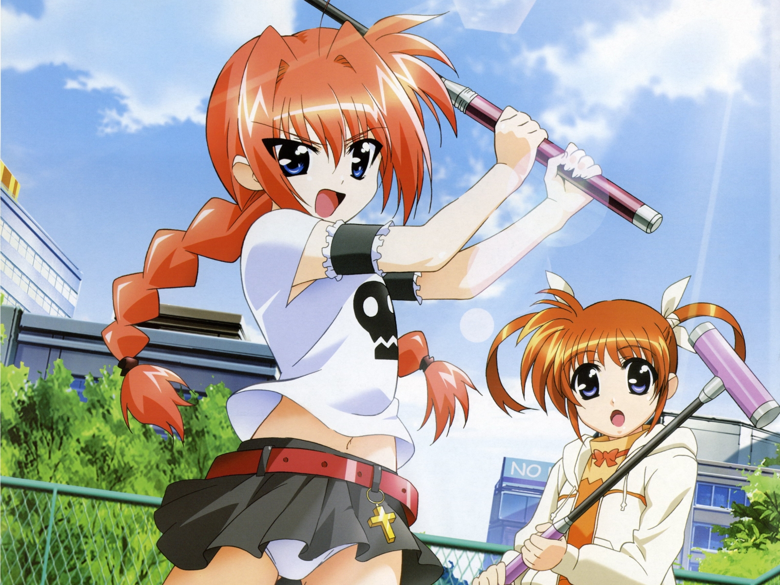 takamachi nanoha, vita (nanoha), lyrical nanoha, mahou shoujo lyrical nanoha, mahou shoujo lyrical nanoha a's, highres, 00s, long hair, midriff, panties, skirt, underwear