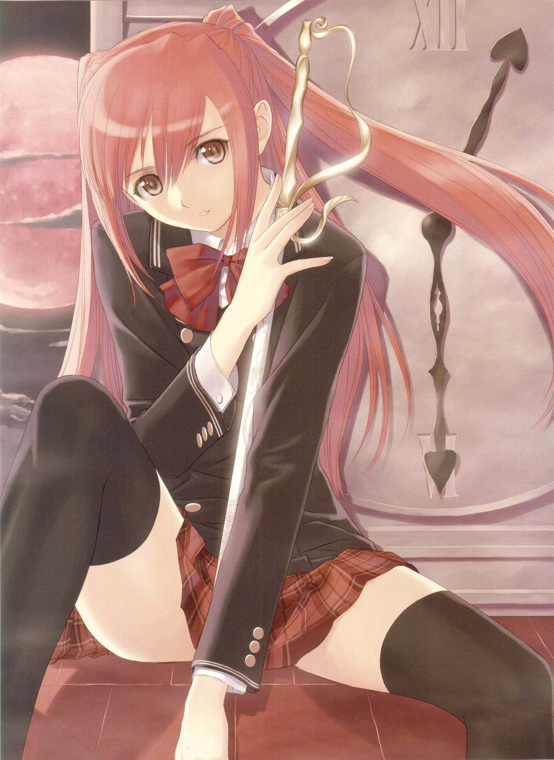 tony taka, absurdres, highres, long hair, skirt, sword, thighhighs, weapon