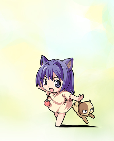 lowres, animal ears, cat ears, chibi, dog, dress, kubochaya honpo, long hair, purple eyes, purple hair